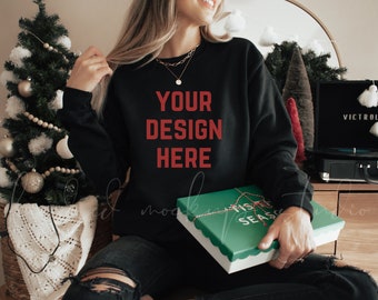 18000 Sweatshirt Mockup| Gildan 18000 Black Mockup| Christmas Mockups