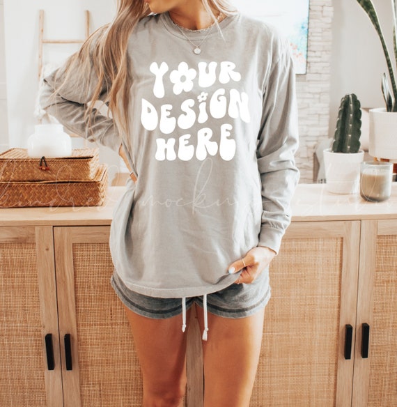 6014 Granite Comfort Colors Mockup| Comfort Colors Long Sleeve T