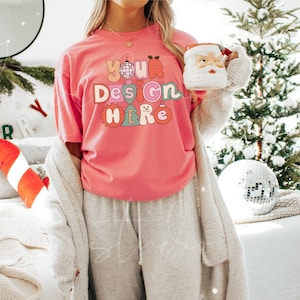Christmas Comfort Colors 1717 Peony Tshirt Mockup| Christmas Mockups| Holiday Mockup