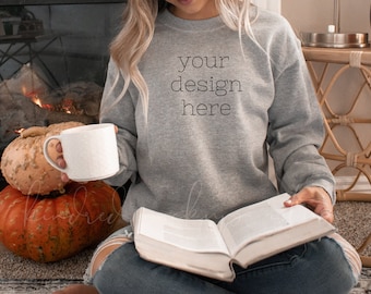 Gildan 18000 Sport Grey Mockup/ Halloween Mockup/ Fall Mockup/