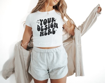 Bella Canvas Baby Tee Mockup| White Bella Canvas 1010 Mockup| Baby Tee Mockup| Crop Top Mockup| White Cropped Tee Mockup
