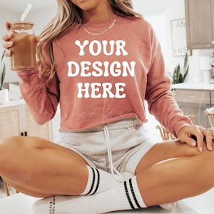 Mauve 7503 Crop Crew Fleece Mockup| Bella Canvas 7503 Mockup| Crop Sweatshirt Mockup