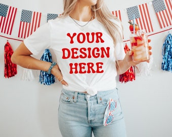 White Bella Canvas 3001 4th of July Mockup| Patriotic Mockups