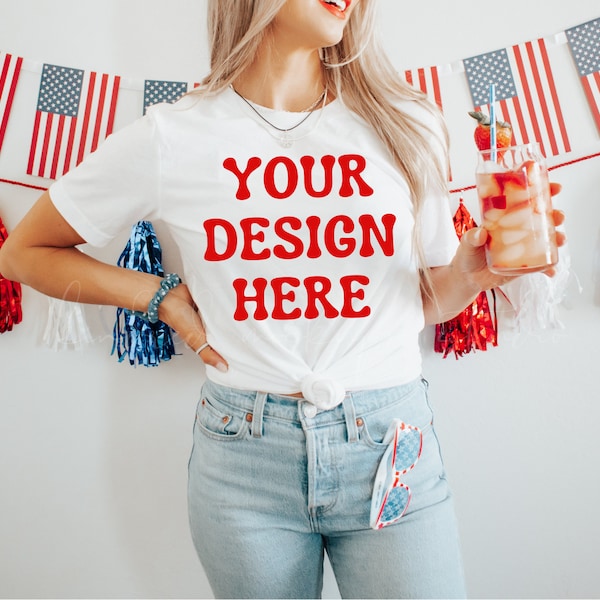 White Bella Canvas 3001 4th of July Mockup| Patriotic Mockups