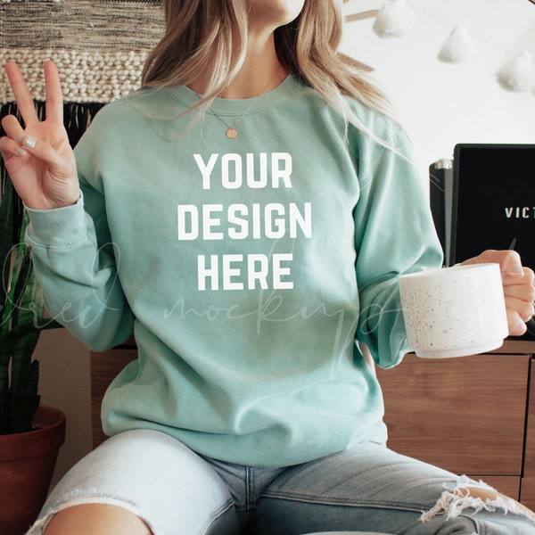 Comfort Colors Chalky Mint 1566 Mockup| Comfort Colors Sweatshirt Mockup