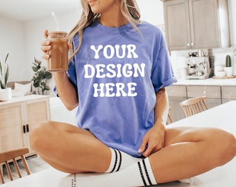 Periwinkle Comfort Colors 1717 T-Shirt Mockup| Comfort Colors T-shirt Mockup| Oversized Shirt Mockup