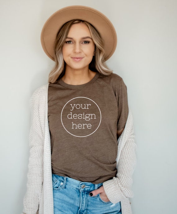 Heather Brown 3001 T-shirt Mockup| Boho Shirt Mockup| Bella Canvas 3001 Mockup| Cute Shirt Mockups| Model Mockup Shirt