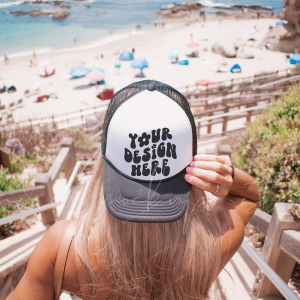 Black Foam Cap Mockup| Otto Cap Mockup| Beach Mockup| Trucker Cap Mockup