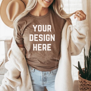 Heather Brown 3001 T-shirt Mockup| Boho Shirt Mockup| Fall Mockup