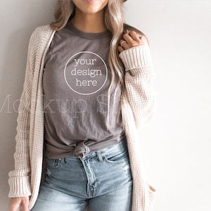 Pebble Brown 3001 T-shirt Mockup| Boho Shirt Mockup| Bella Canvas 3001 Mockup| Cute Shirt Mockups| Model Mockup Shirt