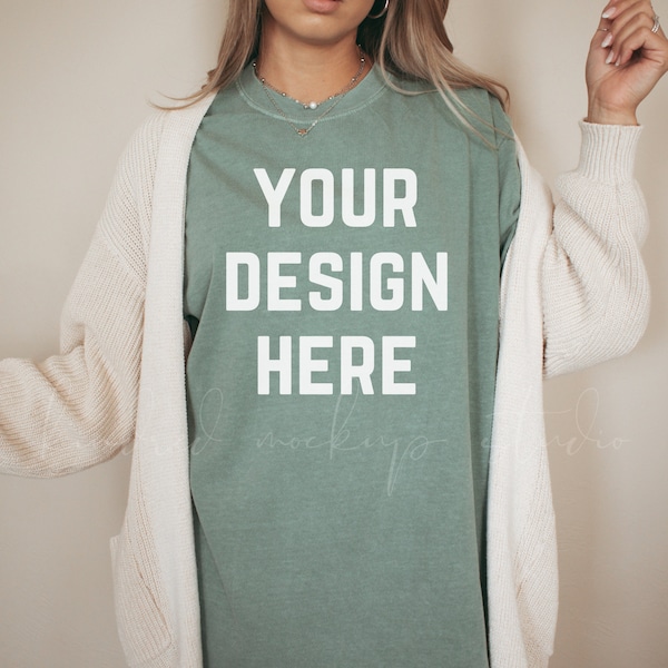 Comfort Colors 1717 Light Green Mockup| Oversized Mockup| Christmas Mockup