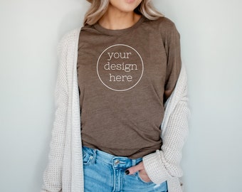 Heather Brown 3001 T-shirt Mockup| Boho Shirt Mockup| Bella Canvas 3001 Mockup| Cute Shirt Mockups| Model Mockup Shirt