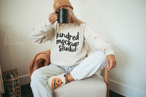 Gildan 18000 Sand Sweater Mockup| Fall Mockup| Halloween Mockup| Gildan 18000 Mockup| Sweatshirt Mockup| POD Mockup
