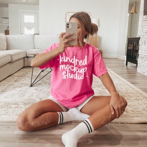 Neon Pink Comfort Colors 1717 T-Shirt Mockup| Comfort Colors T-shirt Mockup| Oversized Shirt Mockup| Print On Demand Mockup