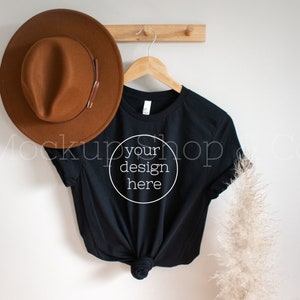Maqueta de camisa Boho / Maqueta Bella Canvas 3001 / Maqueta de camiseta negra / Maqueta de camisa colgante / Maquetas de camisa linda / Camisa de maqueta