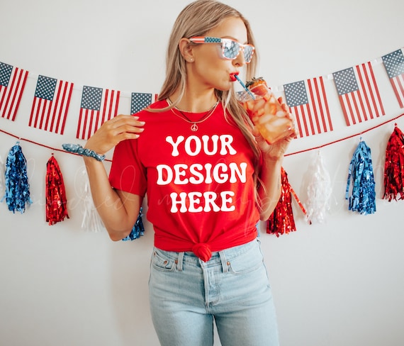 Red Bella Canvas 3001 4th of July Mockup| Patriotic Mockups