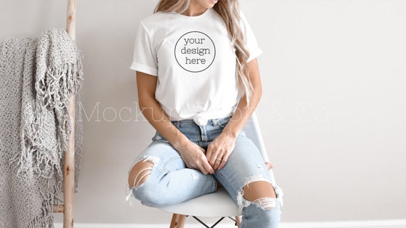Boho Shirt Mockup| Bella Canvas 3001 Mockup| White T-shirt Mockup| Cute Shirt Mockups| Model Mockup