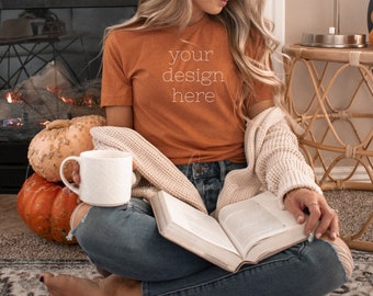 Heather Autumn Bella Canvas 3001 Mockup| Halloween Mockup| Fall Mockup| T-shirt Mockup| Shirt Mockup| Cute Shirt Mockups| Mockup Shirt