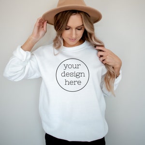 18000 White Sweater Mockup| Gildan 18000 Mockup| Sweater Mockup| Boho Mockup| Model Mockups|