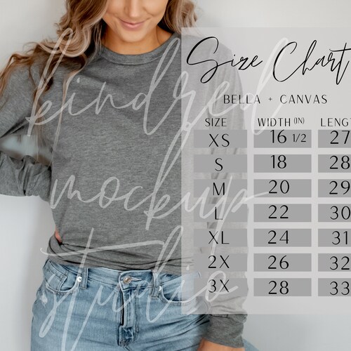 Bella Canvas 3501 Size Chart 3501 Long Sleeve Mockup Bella - Etsy