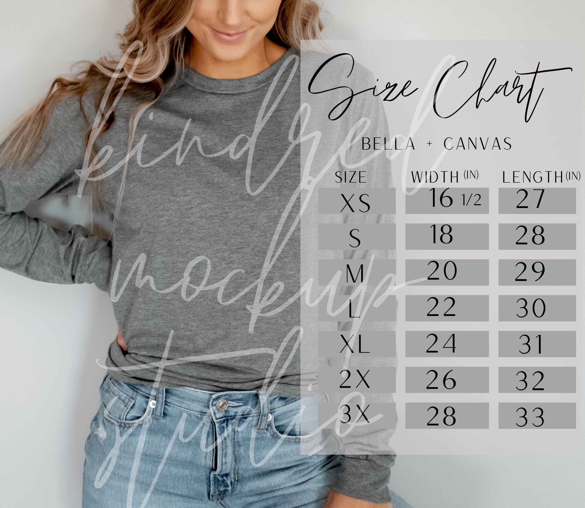 bella canvas 3501 size chart