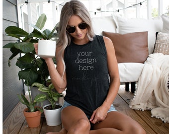 Black 8803 Bella Canvas Mockup| Tank Top Mockup| Model Tank Top Mockup| Black Tank Top Mockup| Muscle Tank Mockup