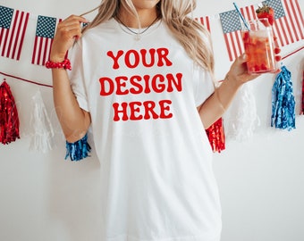3001 White Bella Canvas 4th of July Mockup| Oversized Mockup| Patriotic Mockup