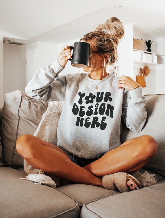 Gildan 18000 Sweatshirt Mockup| Ash G180 Mockup| Light Grey Sweatshirt Mockup| Cozy Mockup