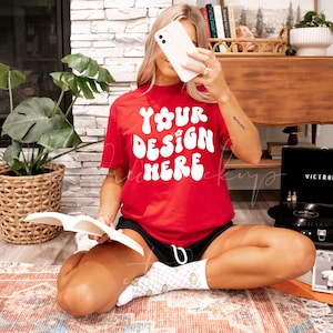 Red Comfort Colors 1717 T-Shirt Mockup| Comfort Colors T-shirt Mockup