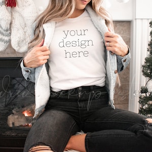 Bella Canvas 3001 White Shirt Mockup| Christmas Mockups| White Shirt Mockups| Holiday Mockup