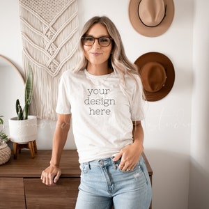 Oatmeal Triblend 3413 T-shirt Mockup| Boho Shirt Mockup| Bella Canvas 3413 Mockup| Fall Shirt Mockups| Model Mockup Shirt