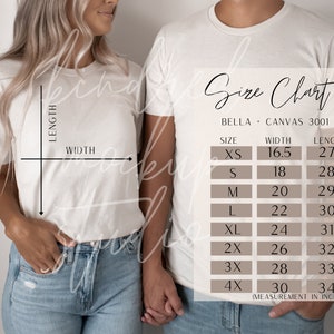 Bella Canvas 3001 Größentabelle| Bella und Canvas 3001 Größentabelle | Größentabelle für Bella und Canvas 3001| Größentabelle Mockup