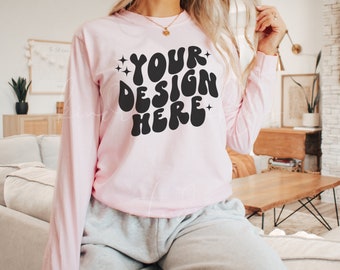 6014 Blossom Comfort Colors Mockup| Comfort Colors Long Sleeve T-Shirt Mockup| POD Mockup