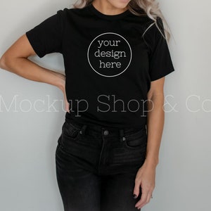 Bella Canvas Black 3001 Mockup/ Maqueta de camiseta negra/ Mockups de camisa linda/ Camisa de maqueta