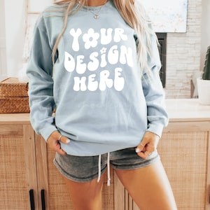 Comfort Colors Chambray 1566 Mockup| Comfort Colors Sweatshirt Mockup| Summer Mockup