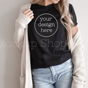 Maqueta de camisa Boho / Maqueta Bella Canvas 3001 / Maqueta de camiseta negra / Maqueta de camisa colgante / Maquetas de camisa linda / Camisa de maqueta