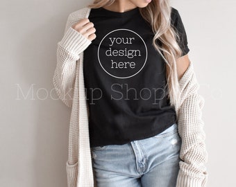 Maqueta de camisa Boho / Maqueta Bella Canvas 3001 / Maqueta de camiseta negra / Maqueta de camisa colgante / Maquetas de camisa linda / Camisa de maqueta