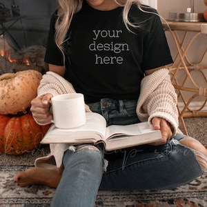 Maqueta Bella Canvas Black 3001 / Maqueta de camiseta negra / Maquetas de camisa linda / Camisa de maqueta / Maqueta corta de otoño / Maqueta de camisa de Halloween