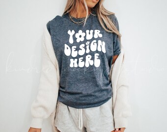 Gildan 64000 Heather Navy Mockup