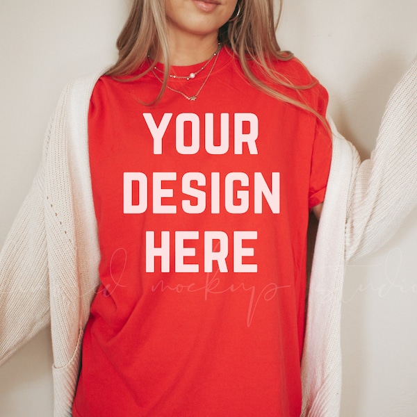 Comfort Colors 1717 Red Mockup| Oversized Mockup| Christmas Mockup