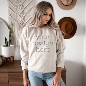 18000 Sand Sweatshirt Mockup| Gildan 18000 Mockup| Sweater Mockup| Model Mockups