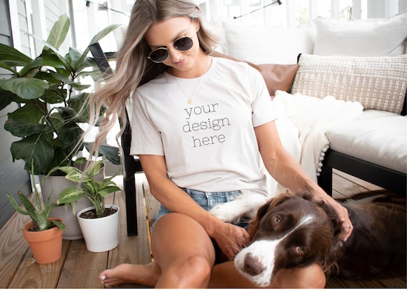 Bella Canvas Mockup| Heather Dust 3001 T-shirt Mockup| Bella Canvas 3001 Mockup| Neutral Shirt Mockup| Shirt mockup with dog