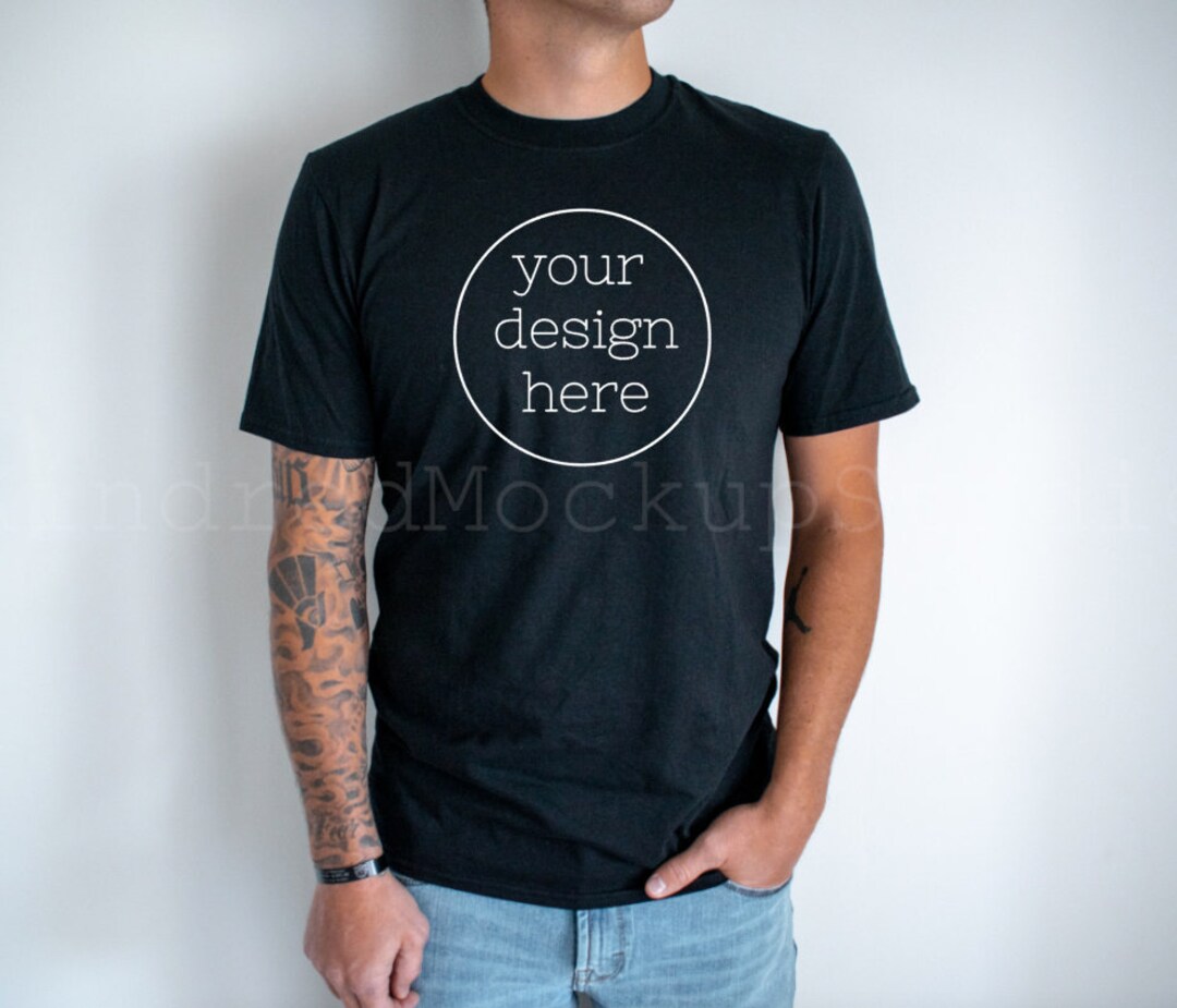 Gildan 64000 Black Mockup Male T-shirt Mockup Male Shirt Mockup Shirt ...