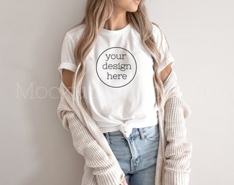 Bella Canvas Mockup| Boho Shirt Mockup| Bella & Canvas 3001 Mockup| White T-shirt Mockup| Model Mockup Shirt