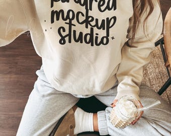 Gildan 18000 Mockup| G180 Sand Mockup| Gildan Mockup
