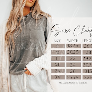 May include: Size chart for a t-shirt with measurements in inches. The chart shows the width and length of the shirt in sizes S, M, L, XL, 2X, and 3X.