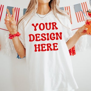 White Comfort Colors 1717 4th of July T-Shirt Mockup| Oversized Shirt Mockup