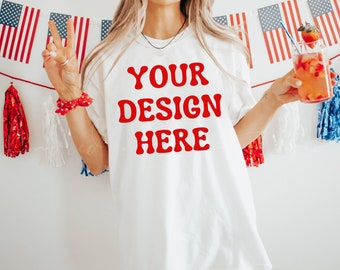 White Comfort Colors 1717 4th of July T-Shirt Mockup| Oversized Shirt Mockup