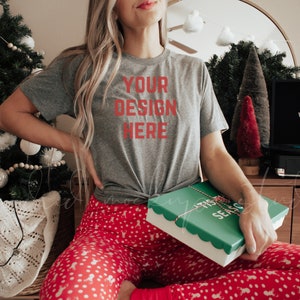 Bella Canvas 3001 Deep Heather Shirt Mockup| Christmas Mockups| Holiday Mockup