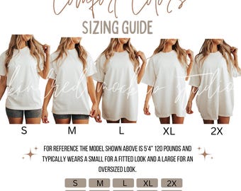Comfort Colors 1717 Sizing Chart Comfort Colors Size Chart Sizing Comparison Chart POD Size Chart Comfort Colors